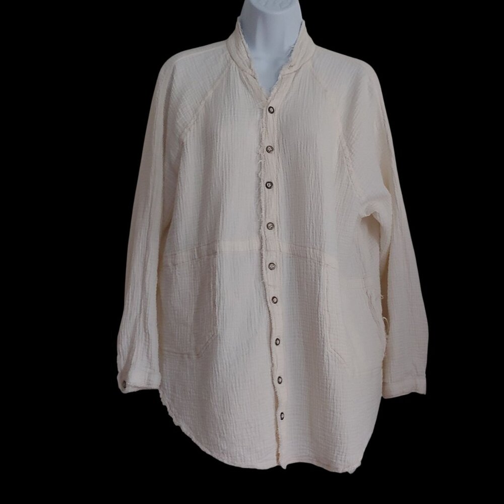 We The Free Cream Waffle Gauze Lagom Raw hem Pockets Button Shirt S